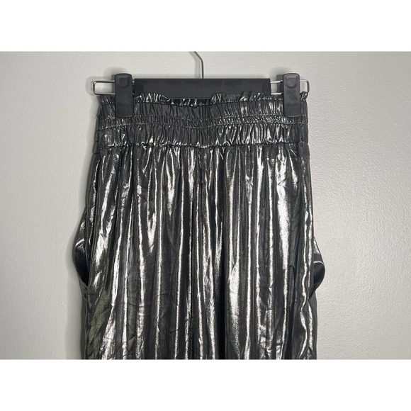 Ronny Kobo Silver Metallic Pleated High Waisted Pull on Alexandra Pants Size S - Picture 9 of 10
